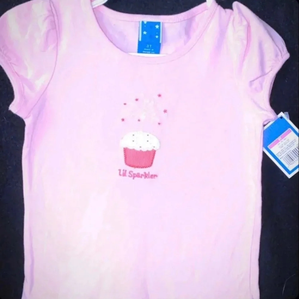 💞 New Toddler Girl Size 3T Pink “Little Sparkler” Cupcake Tee Shirt